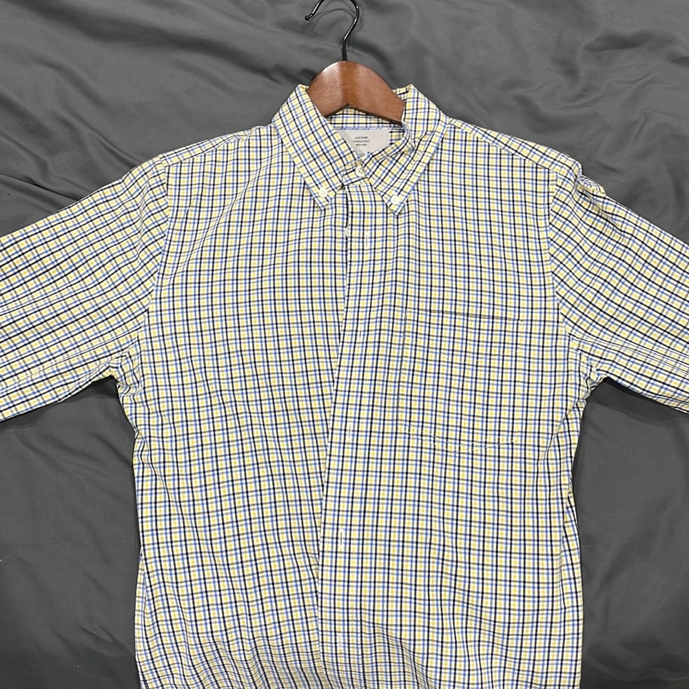Yellow and blue checked button down long sleeved shirt from Jack Spade.